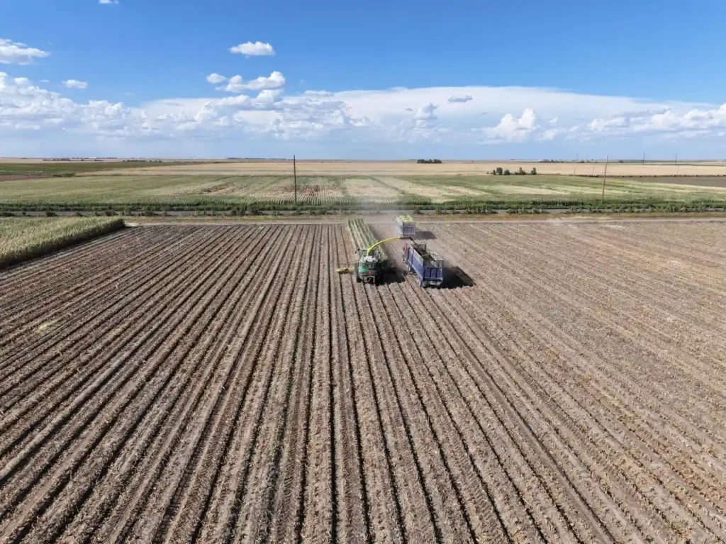 A tractor is pulling a plow across the field.